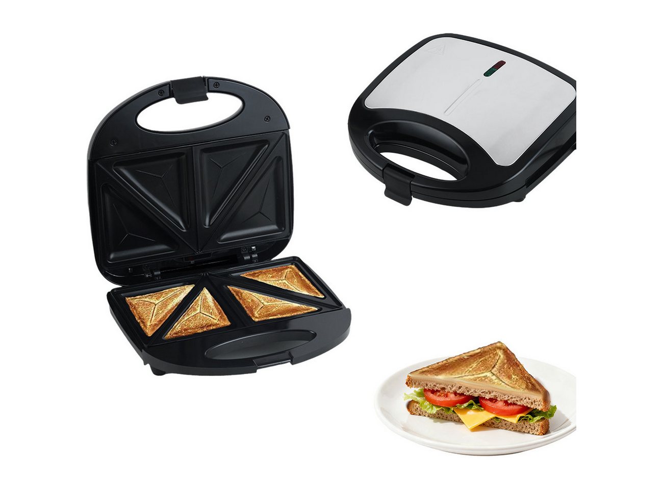 Casativo Sandwichmaker Sandwichmaker für 2 Sandwiches Antihaftplatte & Cool-Touch-Griff, 750 W, rutschfeste Füße, hitzebeständiges Gehäuse, beidseitig erhitzend Bild 2