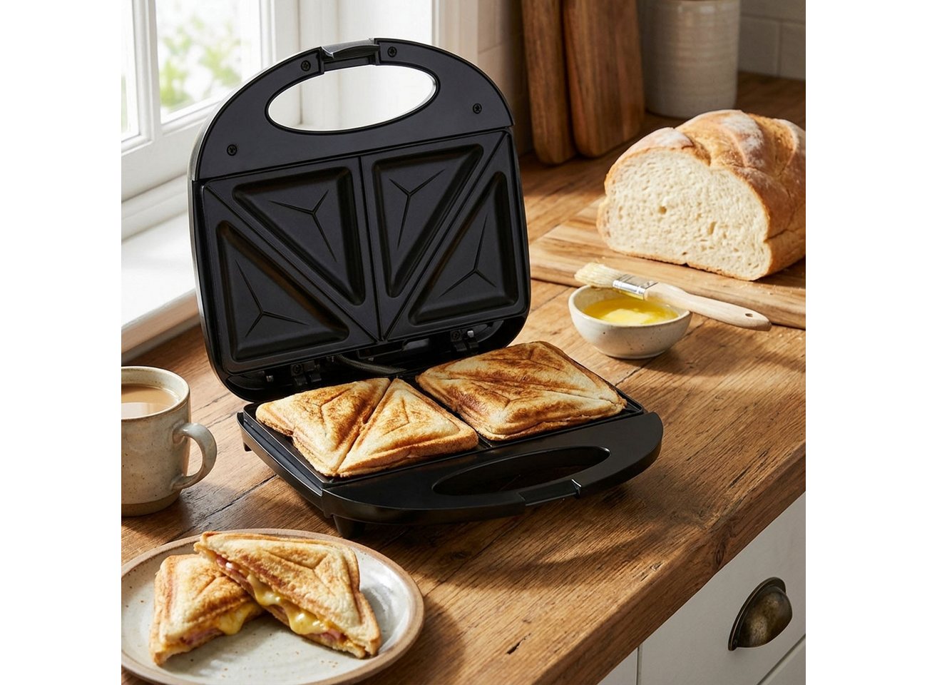Casativo Sandwichmaker Sandwichmaker für 2 Sandwiches Antihaftplatte & Cool-Touch-Griff, 750 W, rutschfeste Füße, hitzebeständiges Gehäuse, beidseitig erhitzend Bild 4