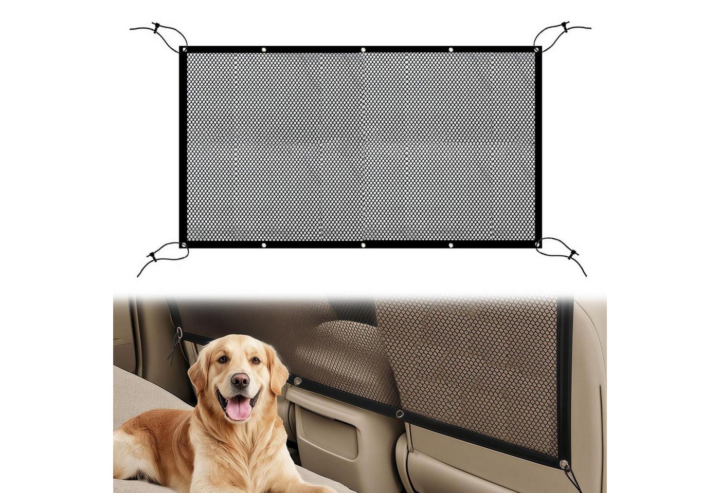 LuxusKollektion Tiersicherheitsnetz Hundegitter Auto 116 x 76 cm verstellbar für Kofferraum Rücksitz