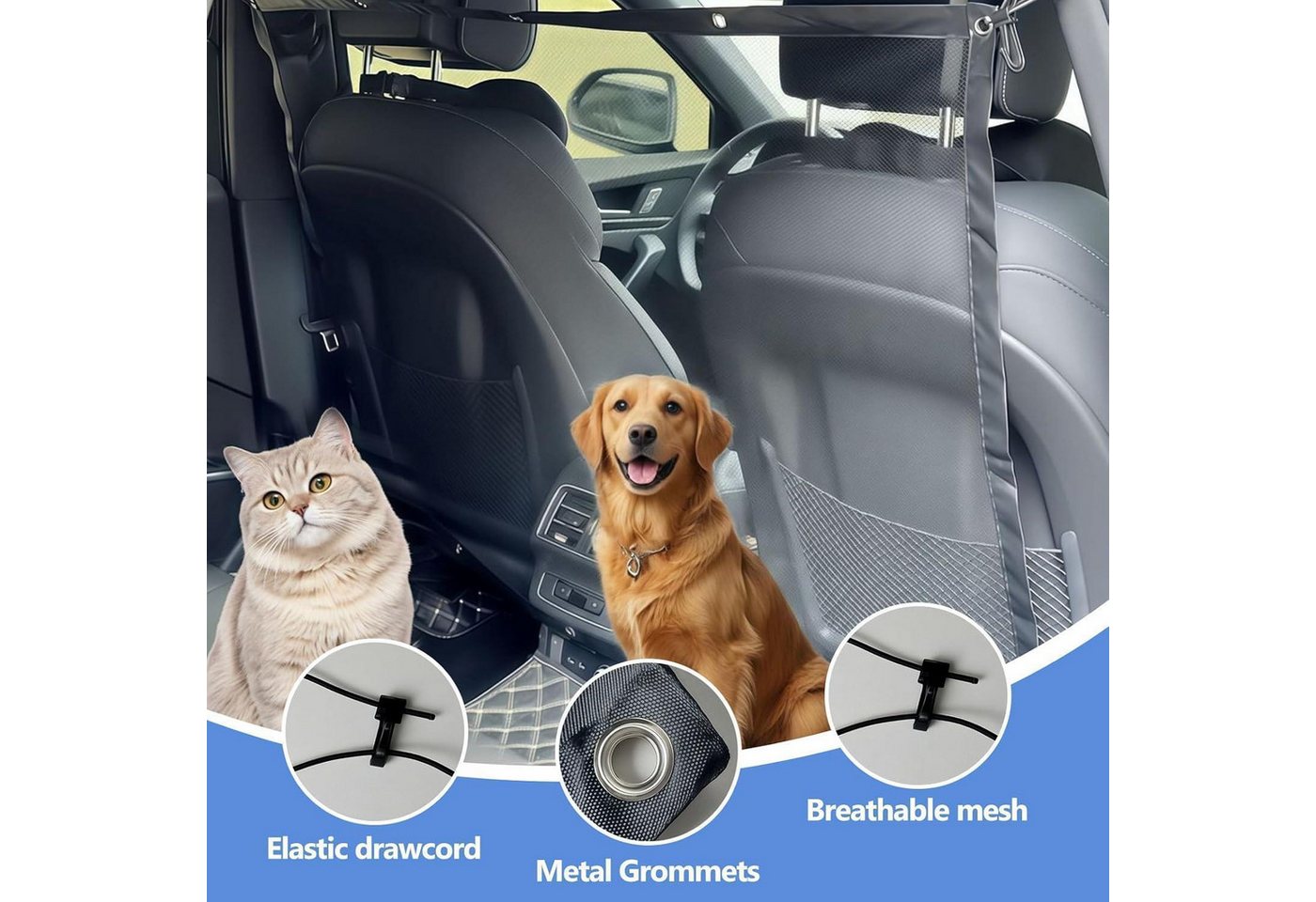 LuxusKollektion Tiersicherheitsnetz Hundegitter Auto 116 x 76 cm verstellbar für Kofferraum Rücksitz Bild 5