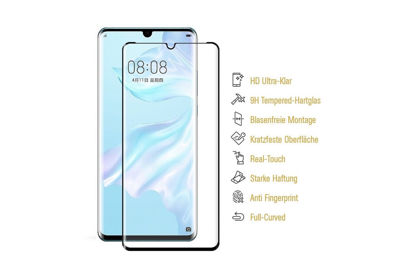 Protectorking Schutzfolie 1x 9H Panzerglas für Huawei P30 Pro FULL CURVED Displayschutz Schutzgl, (1-Stück), Displayschutzglas, Schutzglas Echtglas Tempered 9H Härte HD-KLAR Bild 2