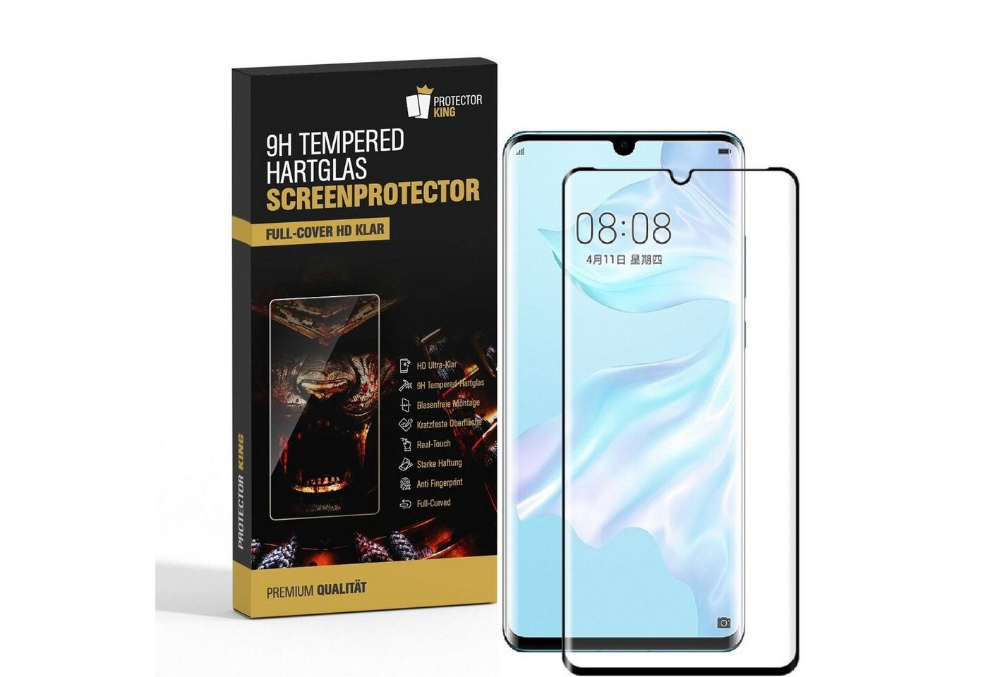 Protectorking Schutzfolie 1x 9H Panzerglas für Huawei P30 Pro FULL CURVED Displayschutz Schutzgl, (1-Stück), Displayschutzglas, Schutzglas Echtglas Tempered 9H Härte HD-KLAR Bild 4