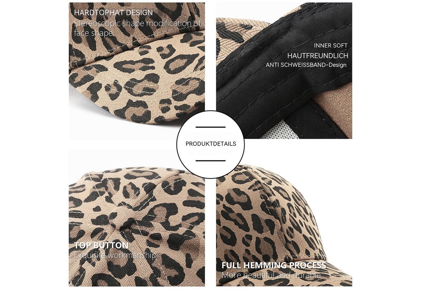 nsihing Baseball Cap Damen Cap, Baseballkappe mit Leopardenmuster, Damen Verstellbar Cappy, Atmungsaktiv Einheitsgröße Baseball