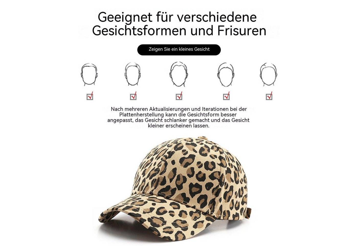 nsihing Baseball Cap Damen Cap, Baseballkappe mit Leopardenmuster, Damen Verstellbar Cappy, Atmungsaktiv Einheitsgröße Baseball Bild 4
