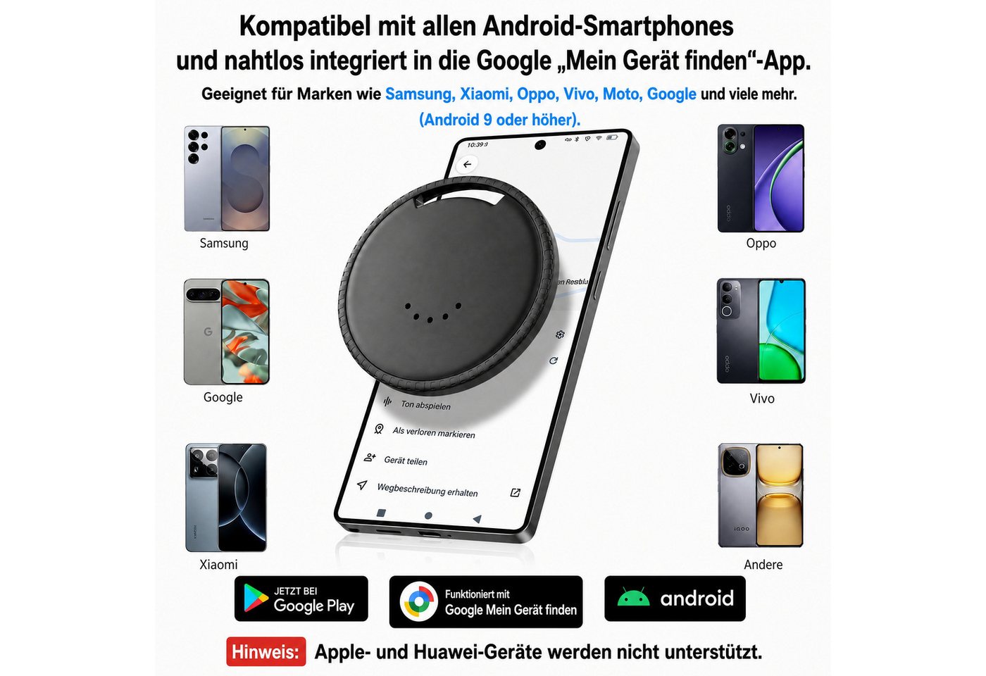 Blossom Smart Tag 4er Pack für Android, mit Google Find Hub, Key Finder Bluetooth-Tracker (für Schlüssel, Koffer, Fahrrad & Geldbörse, IP67, CR2032) Bild 3