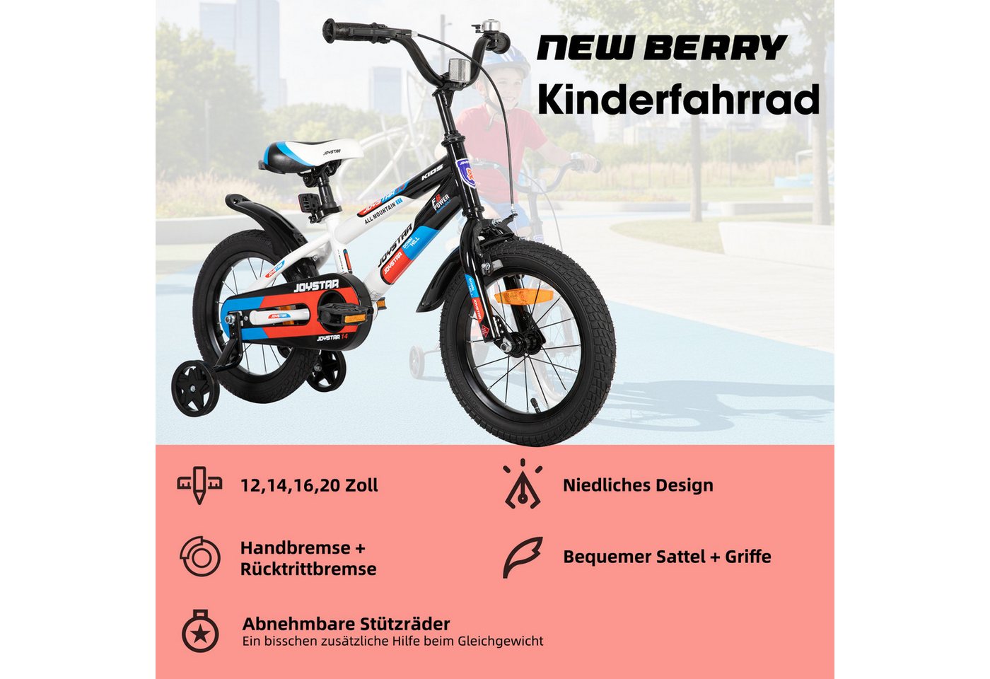 JOYSTAR Kinderfahrrad 12/14/16/20 Zoll Graffiti fahrrad für 3-10 jährige Jungen Mädchen, mit Stützrädern, Kotflügel, Fahrradklingel Bild 5