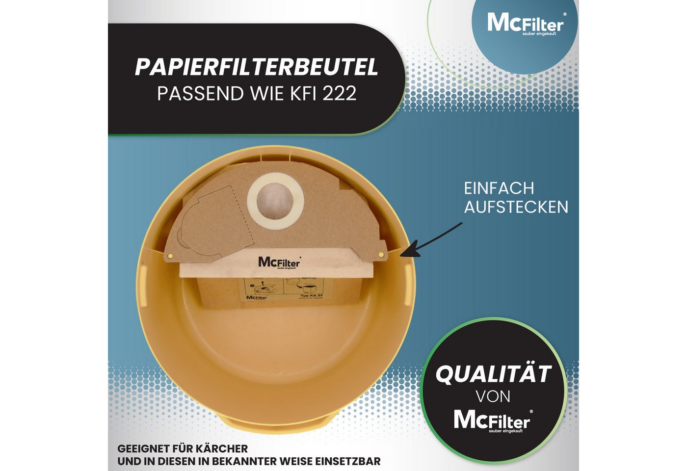 McFilter Staubsaugerbeutel (20 Stück) passend für Kärcher 6.904-322.0, passend für MV2 WD2 A2003 A2004 WD2.200 WD2.210 WD2.240 WD2.250 und weitere Modelle, 20 St., Hohe Reißfestigkeit, Formstabile Deckscheibe, 2-lagiges Filterpapier Bild 3