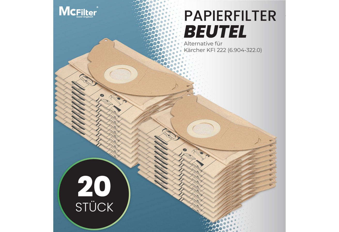 McFilter Staubsaugerbeutel (20 Stück) passend für Kärcher 6.904-322.0, passend für MV2 WD2 A2003 A2004 WD2.200 WD2.210 WD2.240 WD2.250 und weitere Modelle, 20 St., Hohe Reißfestigkeit, Formstabile Deckscheibe, 2-lagiges Filterpapier Bild 5