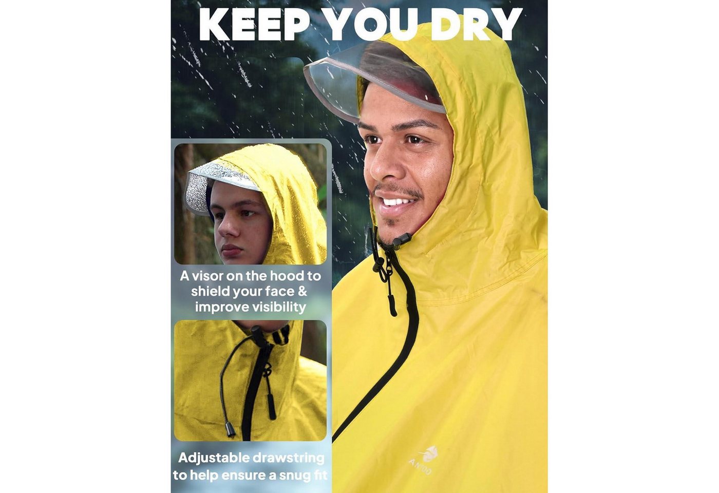 LuxusKollektion Campingstuhl Regenponcho Wasserdicht Fahrrad Kapuze Unisex Einheitsgröße Gelb Bild 5