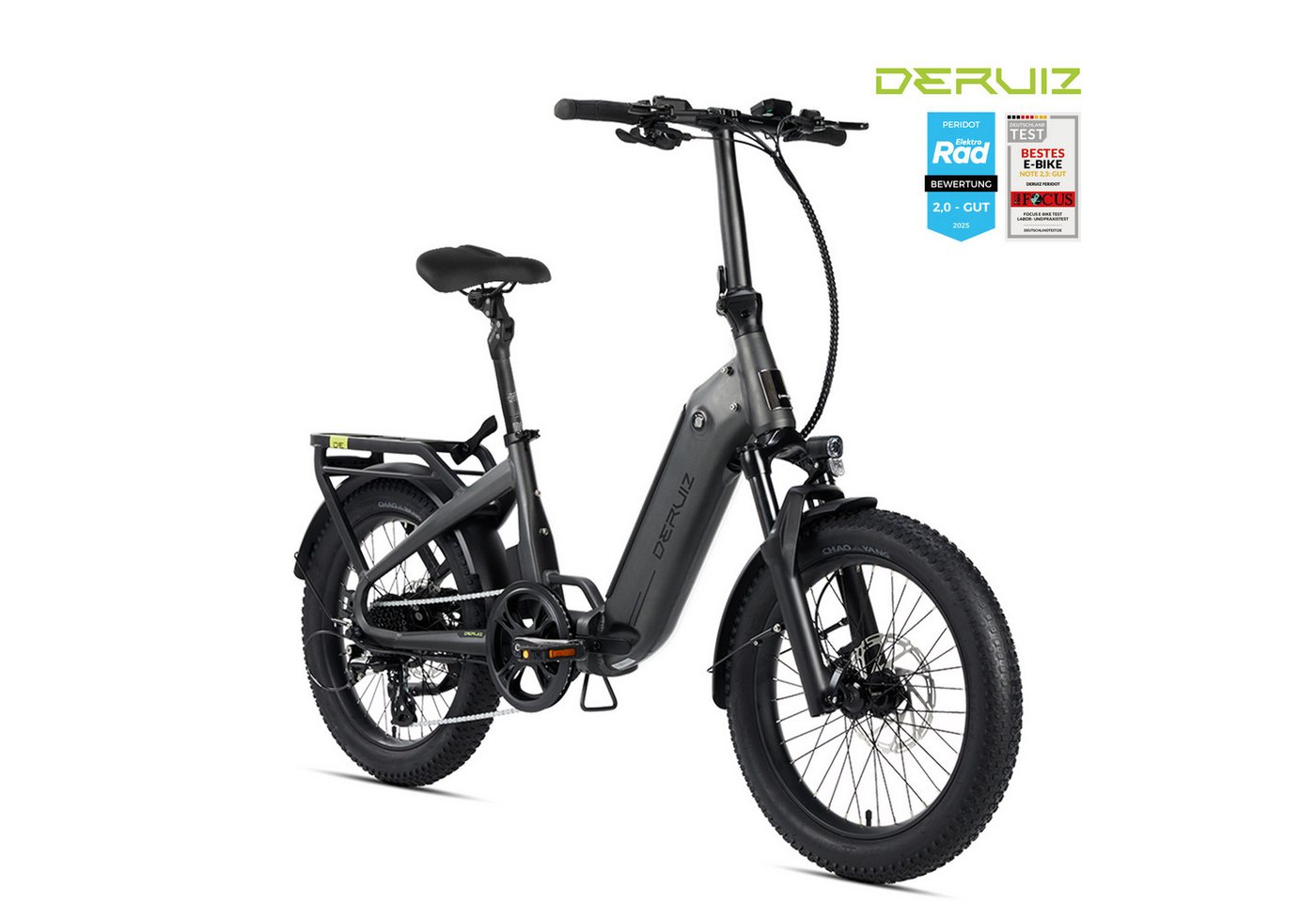 DERUIZ E-Bike Klapprad Peridot 20 Zoll 250 W 55 Nm, max. 143 km, Federsattelstütze 60 mm, 8 Gang ALTUS Schaltwerk, Kettenschaltung, Heckmotor, 500 Wh Bild 2