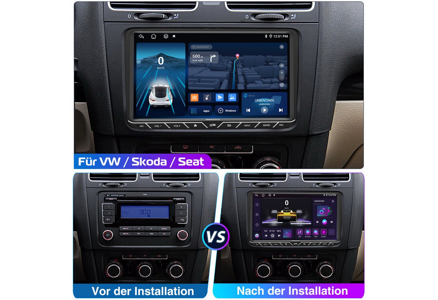 ESSGOO DAB+ Android16 6+128G Carplay GPS 4G Für VW GOLF 5 6 Touran Caddy Polo Autoradio (6GB+128GB, RDS, 4G LTE, FM, AM, DAB+ (optional), SWC, Carplay Android Auto Bluetooth EQ USB GPS Navi WIFI Touchscreen) Bild 4