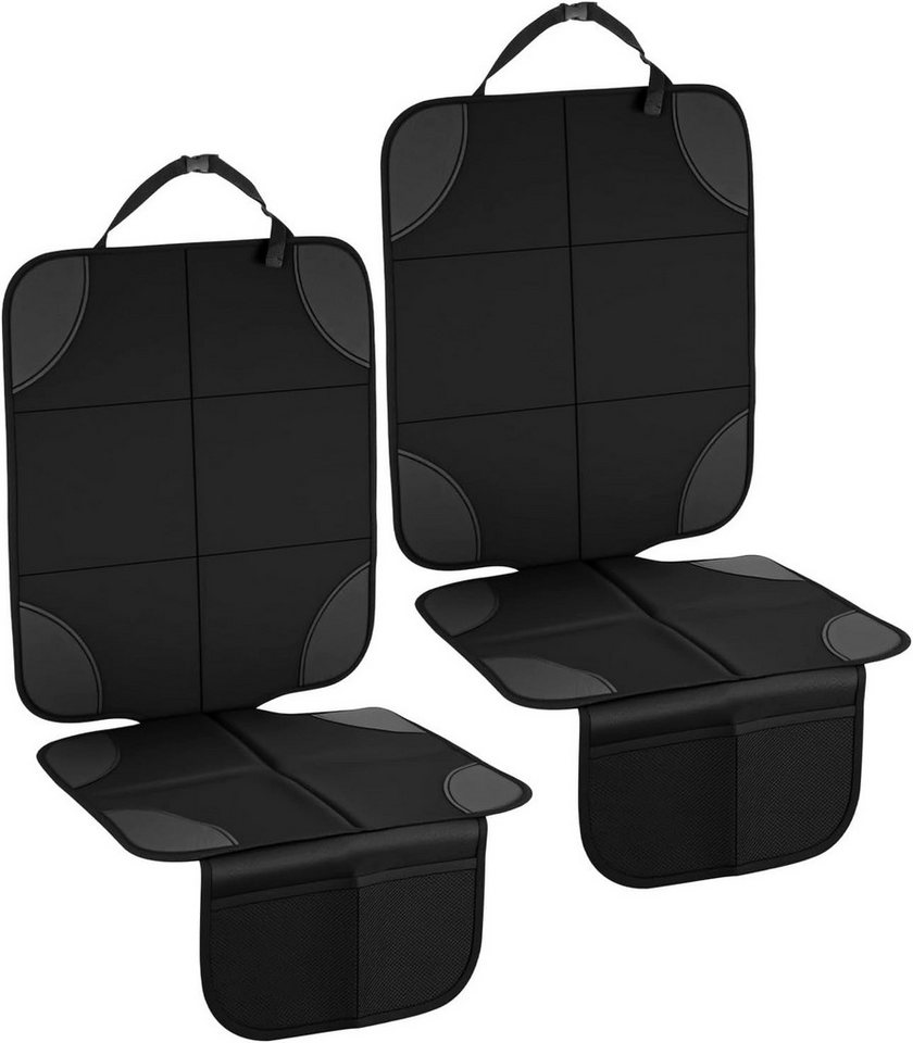 Zengi Kindersitzunterlage Autositz-Sitzschoner 600D Oxford universell Schwarz mit Netztaschen, Set, 2-tlg., mit Kopfstützengurt und rutschfester Einsteckzunge, wasserdicht, rutschfest und extra gepolstert Bild 4