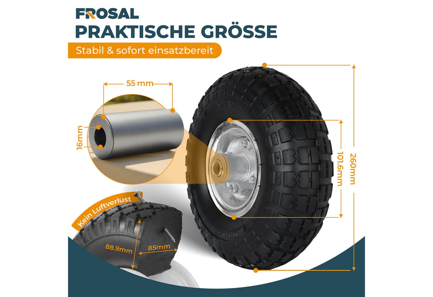 Frosal Ersatzrad FROSAL Ersatzrad pannensicher 16mm Achse silber 4.10/3.50-4 (4 St)