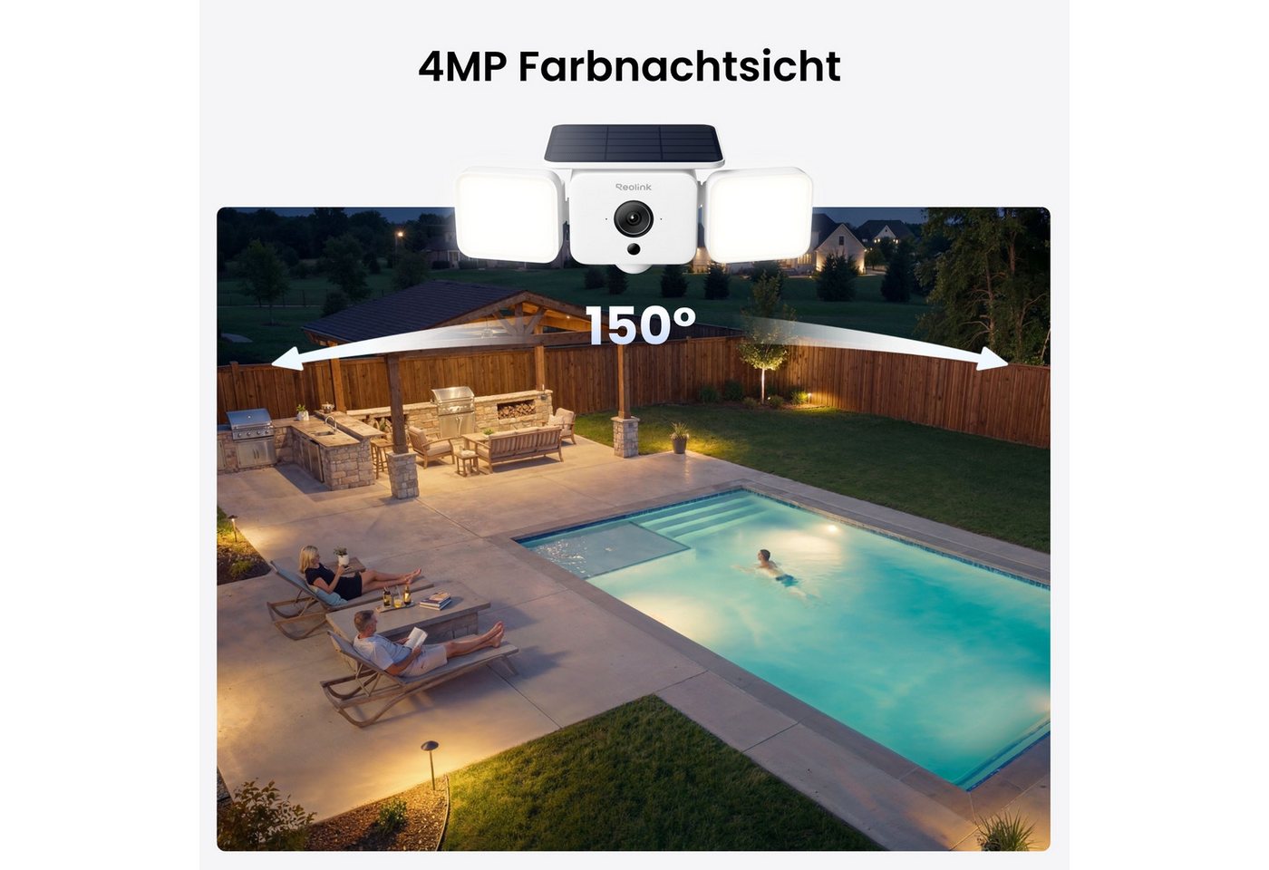 Reolink Überwachungskamera Solar Floodlight Cam - 4MP Solar-WLAN-Kamera mit Batteriebetrieb (AuBenbereich, 2-tlg., SolarEase™ Laden, Ton- & Lichtalarm, Smart-Erkennung, Zwei-Wege-Audio) Bild 3