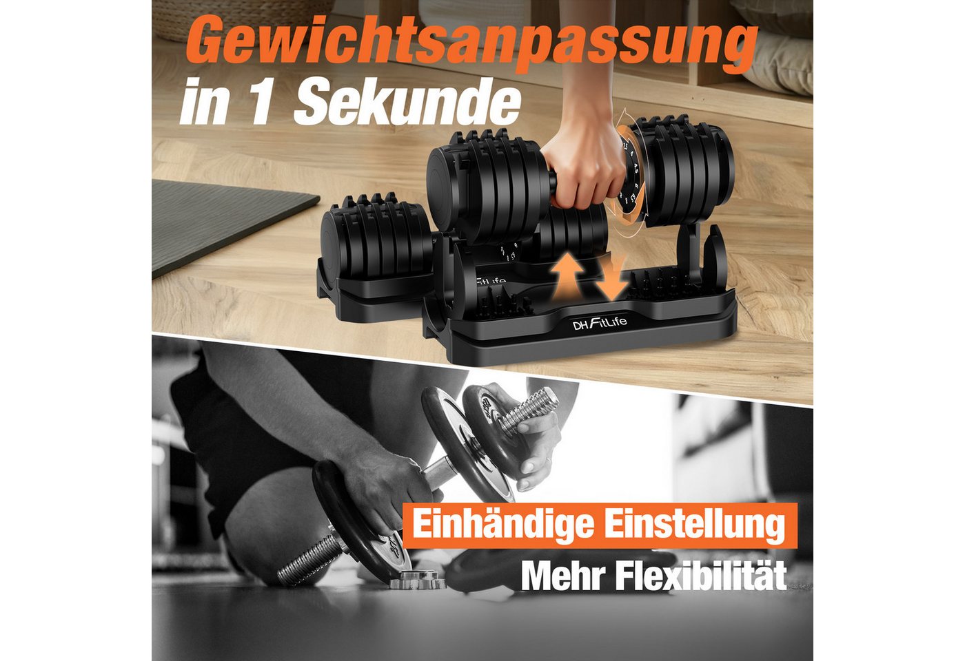DH FitLife Hantel verstellbare 12kg/25kg mit 10 Gewichtsstufen, (2,5-12kg), Kurzhanteln Hanteln Set mit Hantelscheiben Bild 3