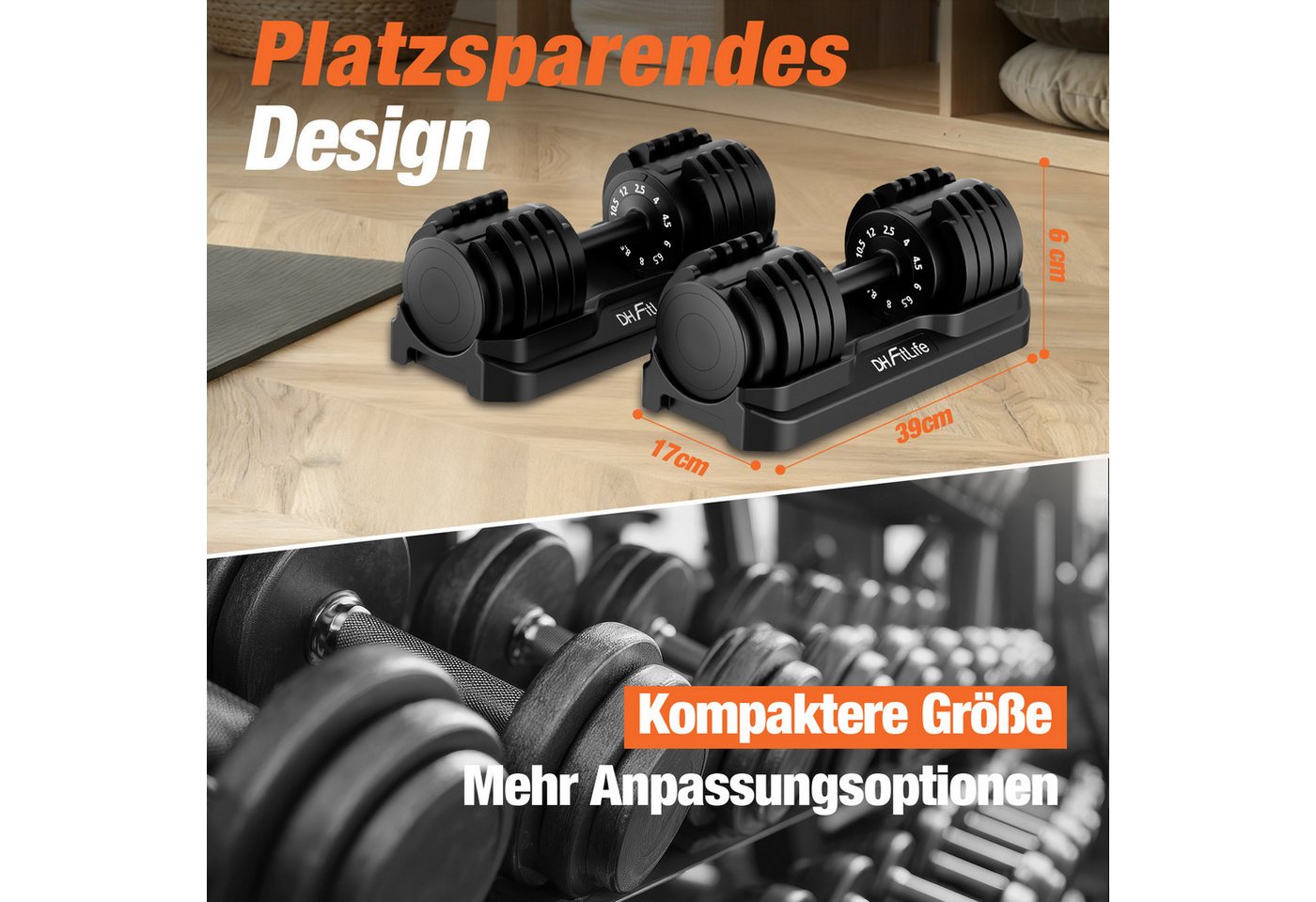 DH FitLife Hantel verstellbare 12kg/25kg mit 10 Gewichtsstufen, (2,5-12kg), Kurzhanteln Hanteln Set mit Hantelscheiben Bild 4