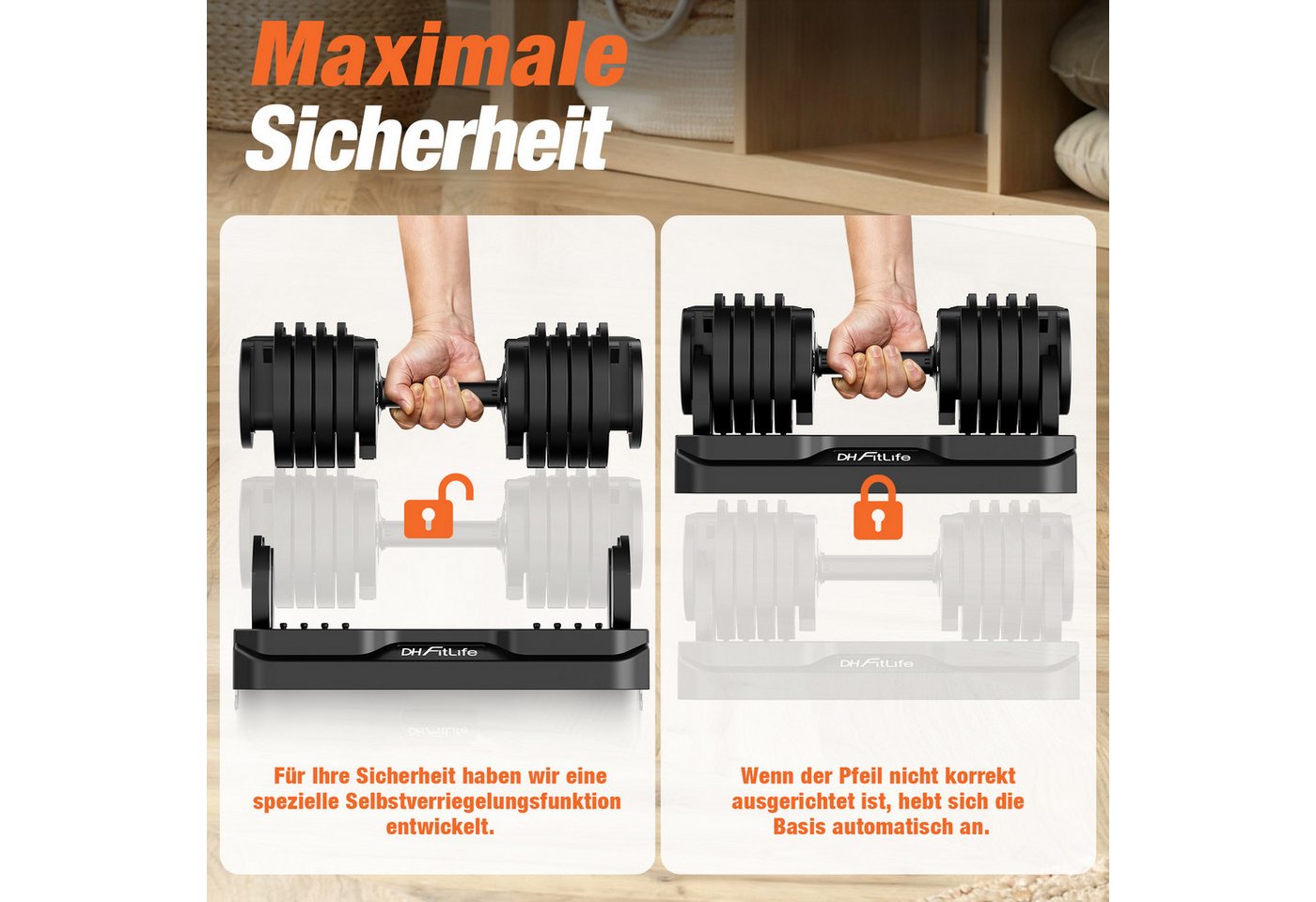 DH FitLife Hantel verstellbare 12kg/25kg mit 10 Gewichtsstufen, (2,5-12kg), Kurzhanteln Hanteln Set mit Hantelscheiben Bild 5