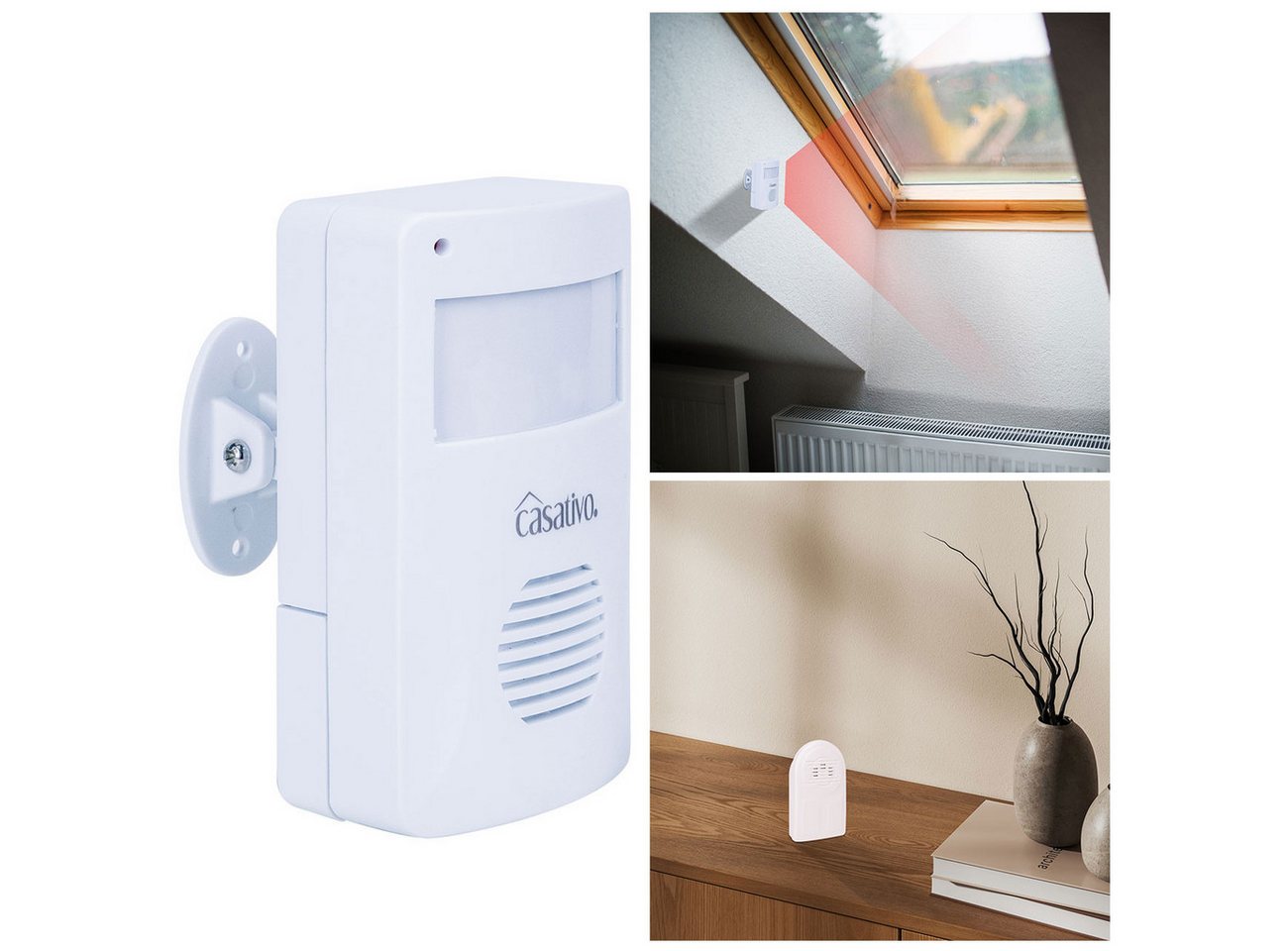 Casativo Bewegungsmelder Funk-Durchgangsmelder PIR-Sensor 8m Kabelloser Alarm-Bewegungsmelder, (1-St., 1er-Set & 2er-Set), 8m PIR-Sensor, 30m Reichweite & 3 Klingel-Optionen Bild 2