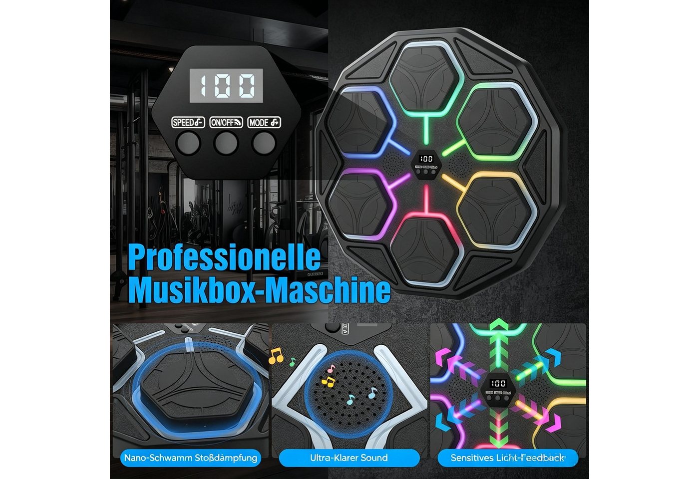 AIBISTAR Boxmaschine Musik Boxmaschine Boxing Machine, Bluetooth, 11 Stufen, 3 Modi, LED, Ideal für Fitness, Abnehmen & Stressabbau Bild 5