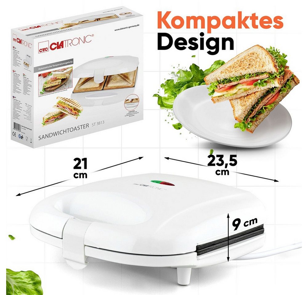 CLATRONIC Sandwichmaker Clatronic ST 3813 Sandwich-Toaster Automatische Temperaturanpassung, A, 820.00 W