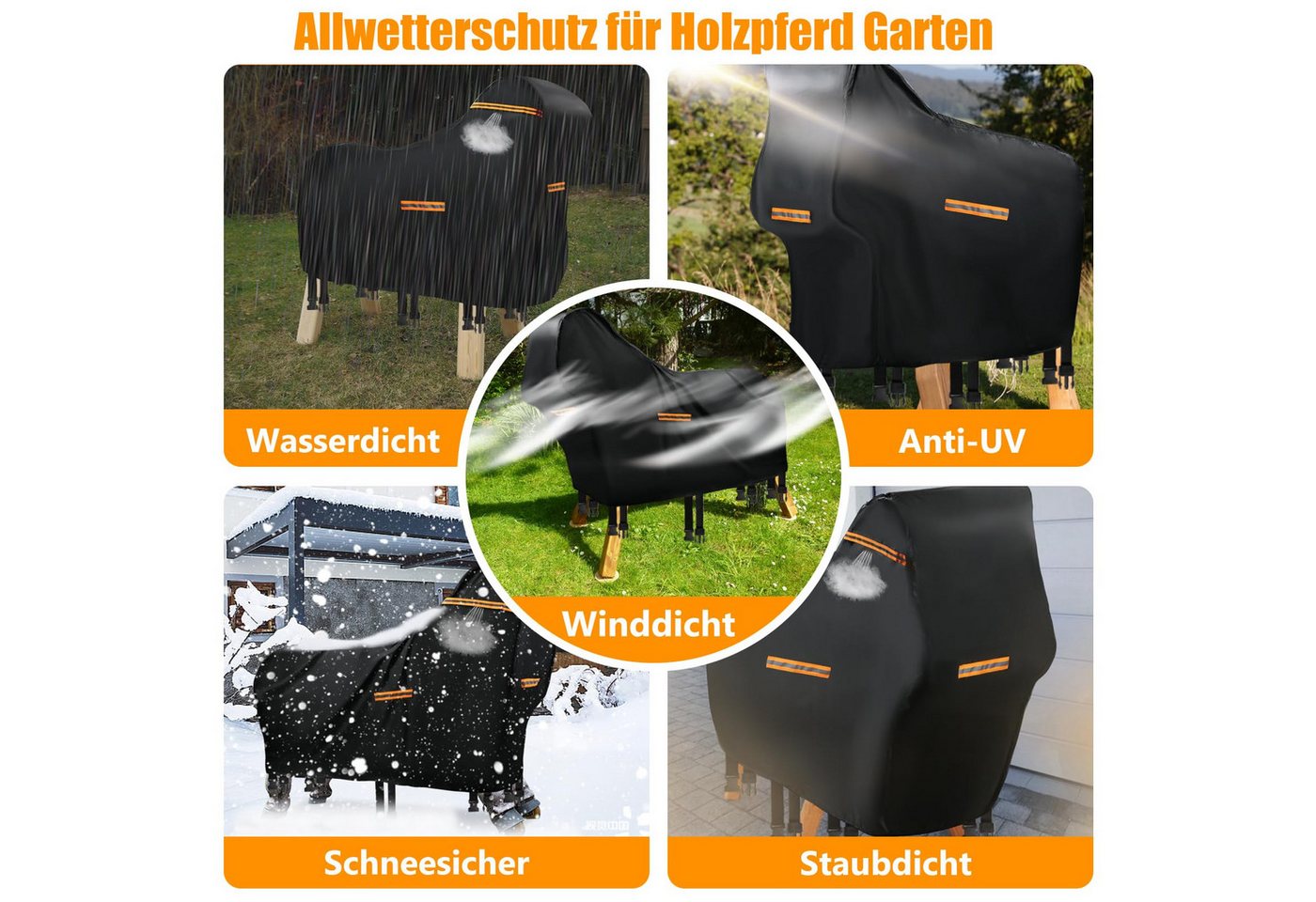 Diwzbyn Pferde-Regendecke Abdeckung für Holzpferd Wasserdicht Outdoor, Regendecke für Pferde, 420D Oxford Holzpferd für Draußen Abdeckplanen, UV-beständig Bild 4