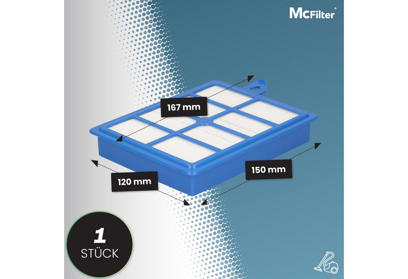 McFilter HEPA-Filter (1 Stück), passend für AEG Electrolux Philips LX7-2-ÖKO, LX7-2-CR-A, VX6-2-CR-A, H-Klasse, Filter-Lamellen, blau, Hygienefilter Bild 5