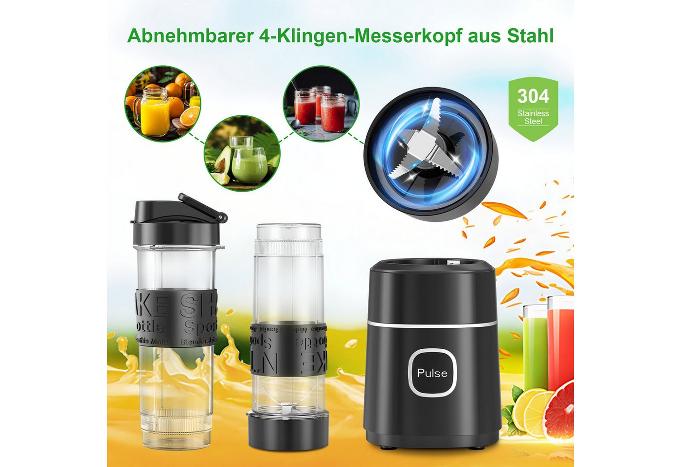 Fofile Standmixer Smoothie Maker 500W Mini Mixer mit 2x570ml Tritan BPA Freier Flasche, 500 W, Tragbarer Edelstahl Blender, 4 Blatt, leicht zu reinigen, 22.000 U/min Bild 2