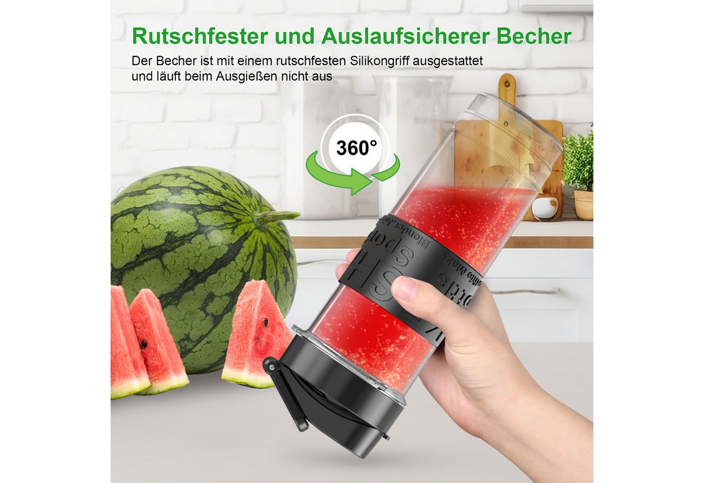Fofile Standmixer Smoothie Maker 500W Mini Mixer mit 2x570ml Tritan BPA Freier Flasche, 500 W, Tragbarer Edelstahl Blender, 4 Blatt, leicht zu reinigen, 22.000 U/min Bild 4
