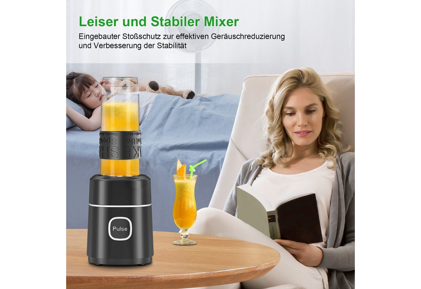 Fofile Standmixer Smoothie Maker 500W Mini Mixer mit 2x570ml Tritan BPA Freier Flasche, 500 W, Tragbarer Edelstahl Blender, 4 Blatt, leicht zu reinigen, 22.000 U/min Bild 5