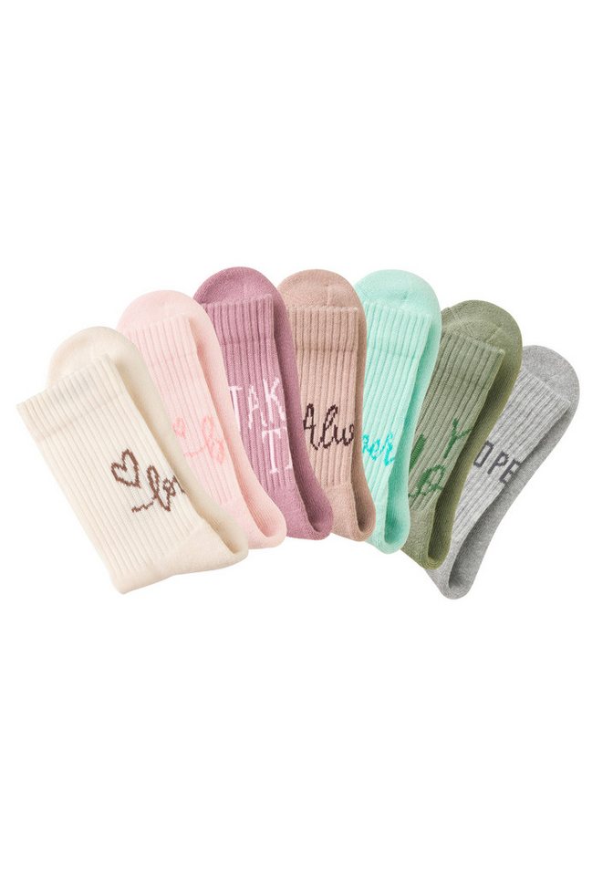 H.I.S Tennissocken Damen Sportsocken daily socks (Packung, 7-Paar, Gr.35-38 bis 39-42) mit Fußfrottee und ansprechenden Schriftzügen Bild 2