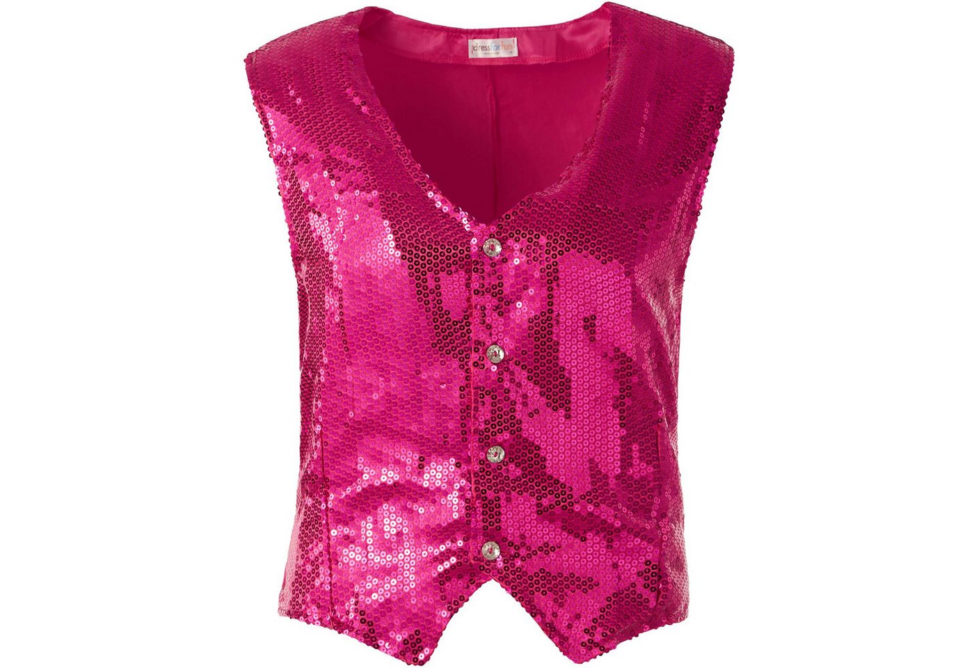dressforfun Anzugweste Gilet, Hoher Tragekomfort, perfekter Sitz, Herren-Weste einfarbig (Festweste, Konfektionsgröße S in pink) Vorn mit glitzernden Pailletten, Feiner Glanzstoff auf der Rückseite