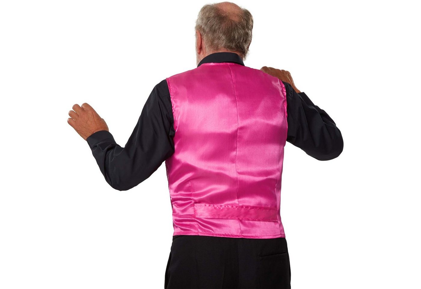 dressforfun Anzugweste Gilet, Hoher Tragekomfort, perfekter Sitz, Herren-Weste einfarbig (Festweste, Konfektionsgröße S in pink) Vorn mit glitzernden Pailletten, Feiner Glanzstoff auf der Rückseite Bild 3
