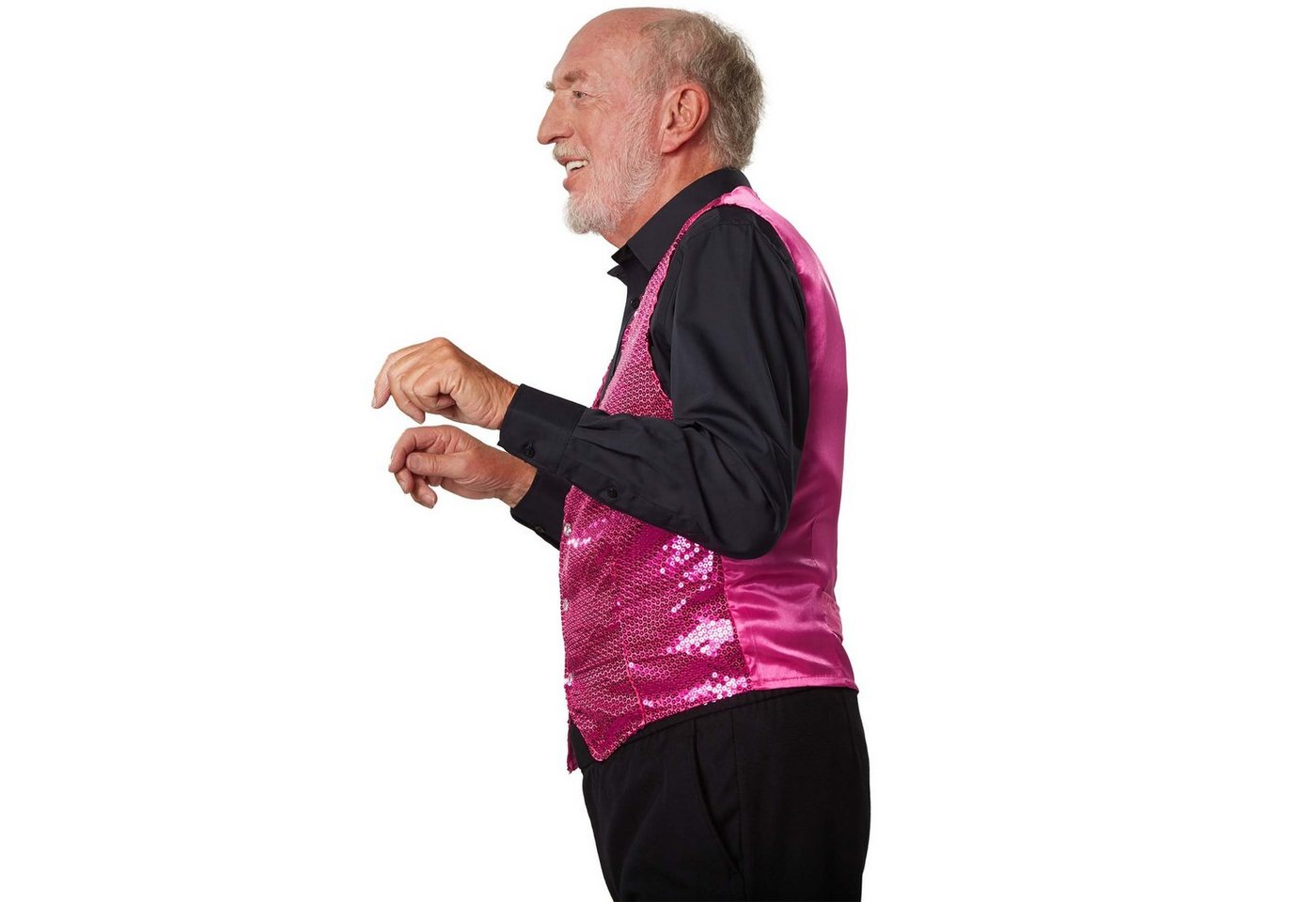 dressforfun Anzugweste Gilet, Hoher Tragekomfort, perfekter Sitz, Herren-Weste einfarbig (Festweste, Konfektionsgröße S in pink) Vorn mit glitzernden Pailletten, Feiner Glanzstoff auf der Rückseite Bild 4