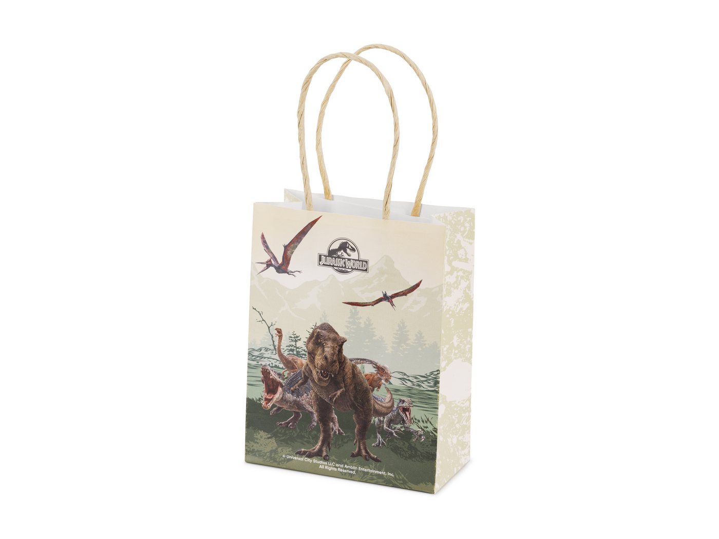 partydeco Aufbewahrungstasche, Geschenktüte Jurassic World 12x6x15,5cm Papier 6er Pack Grün / Braun