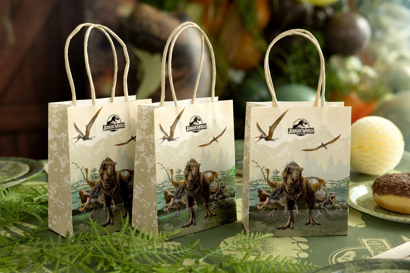 partydeco Aufbewahrungstasche, Geschenktüte Jurassic World 12x6x15,5cm Papier 6er Pack Grün / Braun Bild 3