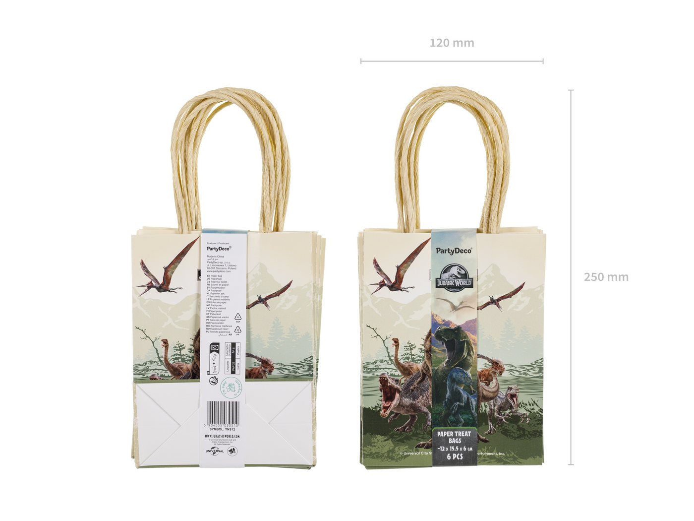 partydeco Aufbewahrungstasche, Geschenktüte Jurassic World 12x6x15,5cm Papier 6er Pack Grün / Braun Bild 4