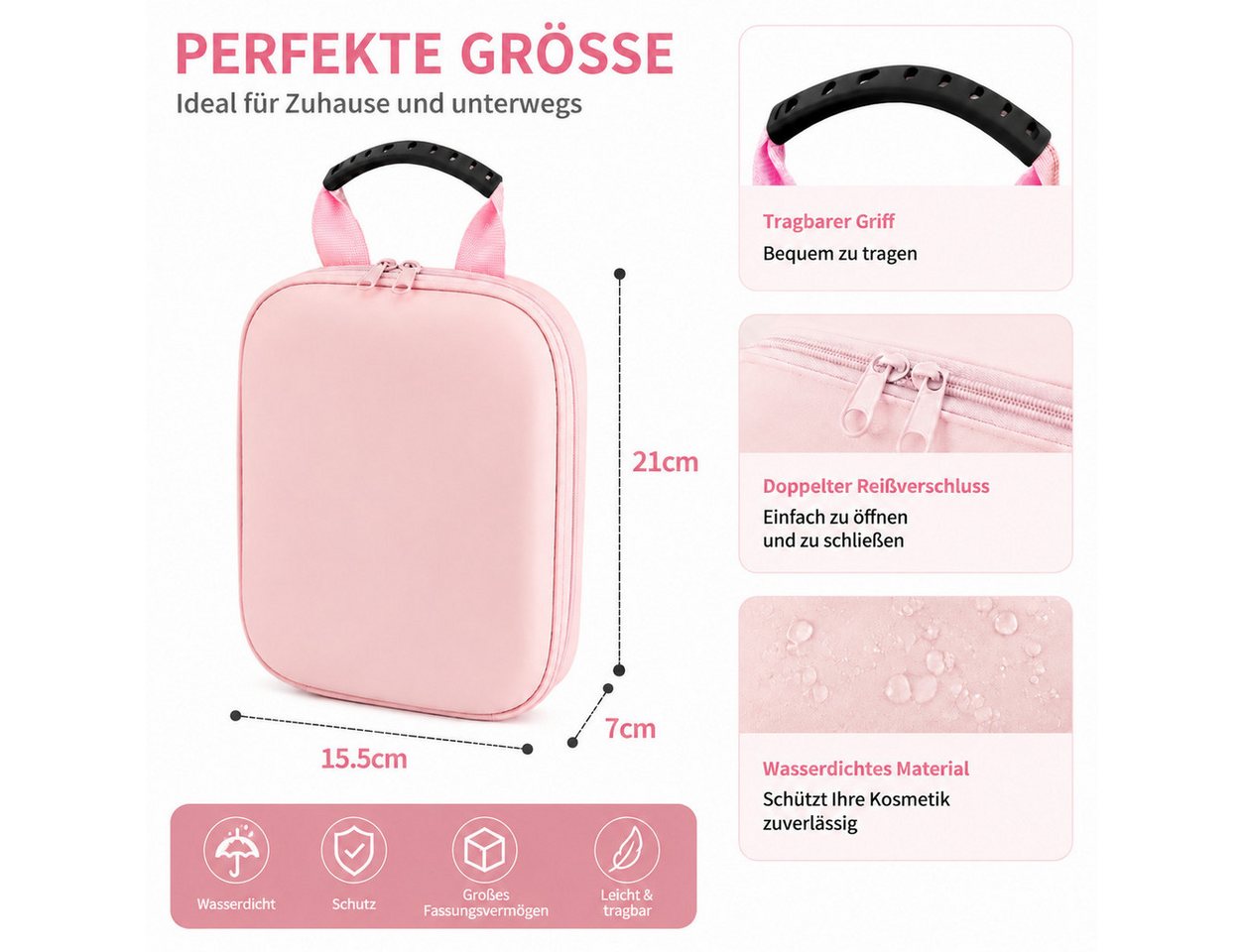 Toomoke Kosmetiktasche LED Kosmetikkoffer mit Spiegel, Make-up Tasche mit 3 Lichtfarben, USB (Elegante Make-up Tasche mit LED Spiegel, roßer Stauraum, 3 Lichtmodi und perfekter Organisation), für Zuhause und Reisen
