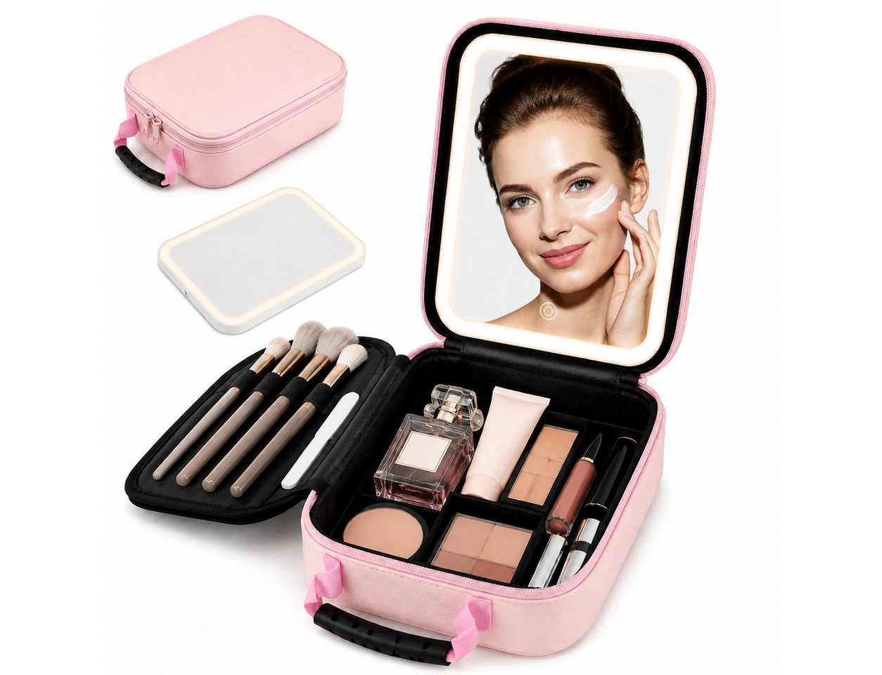 Toomoke Kosmetiktasche LED Kosmetikkoffer mit Spiegel, Make-up Tasche mit 3 Lichtfarben, USB (Elegante Make-up Tasche mit LED Spiegel, roßer Stauraum, 3 Lichtmodi und perfekter Organisation), für Zuhause und Reisen Bild 2