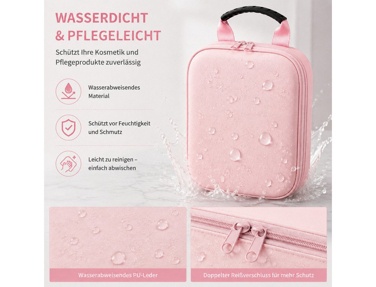 Toomoke Kosmetiktasche LED Kosmetikkoffer mit Spiegel, Make-up Tasche mit 3 Lichtfarben, USB (Elegante Make-up Tasche mit LED Spiegel, roßer Stauraum, 3 Lichtmodi und perfekter Organisation), für Zuhause und Reisen Bild 3