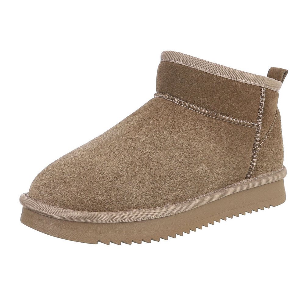Ital-Design Damen Leder Slip-On Stiefelette mit Profilsohle Snowboots (92214530) Flach Flache Stiefeletten in Hellbraun Bild 3