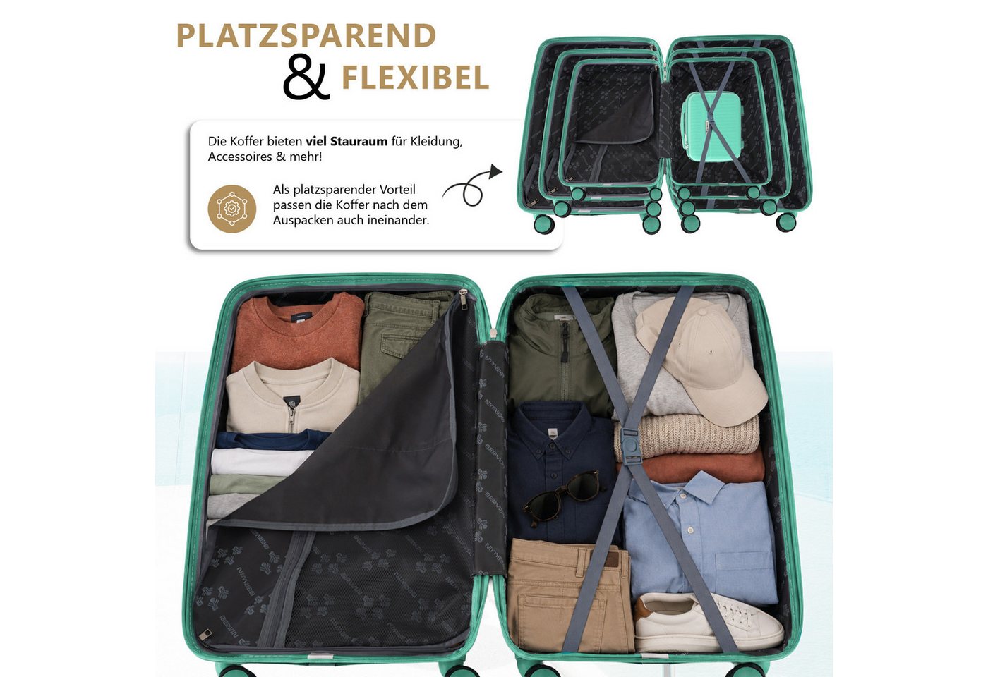 Berwin Trolleyset mit Beautycase Modell Calma Fresh Mint, 4 Rollen, (Set, 4 tlg., MS-19796) Bild 3