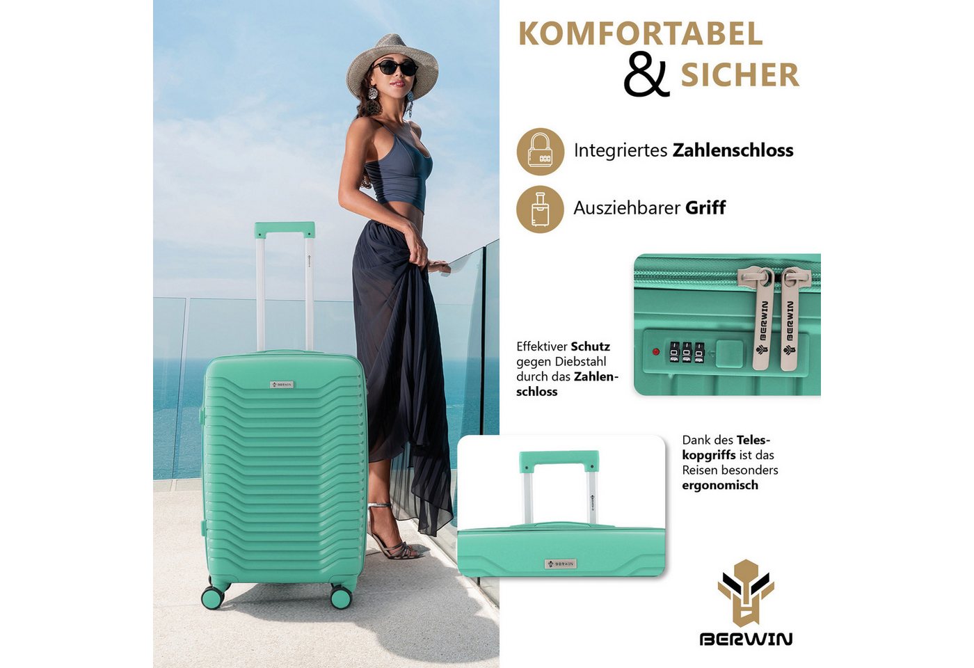Berwin Trolleyset mit Beautycase Modell Calma Fresh Mint, 4 Rollen, (Set, 4 tlg., MS-19796) Bild 4