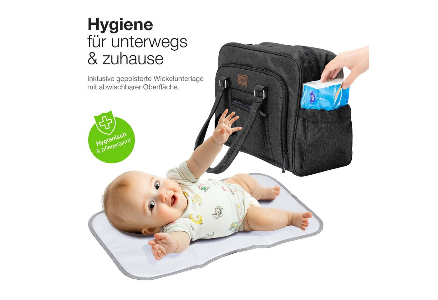 Daliya® Wickeltasche ALPINO PURE Tasche mit praktischen Funktionen, inkl. Wickelunterlage (3-tlg., Schulterriemen mit Karabiner, gepolsterte Wickelunterlage, Wickeltasche), Wickeltasche mit 17 Fächern, Thermo-Fächern und Trolley-Funktion Bild 5