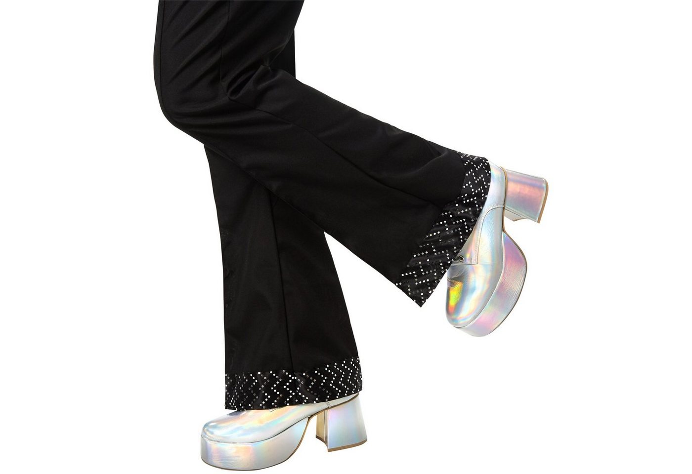 dressforfun Hippie-Kostüm Tänzer/Sänger, in bunt, Gr. XL, Langarmhemd aus buntem Glanzstoff, Zweiteiliges Kostüm im Disco-Outfit, Luftig und leicht zu tragen Bild 5