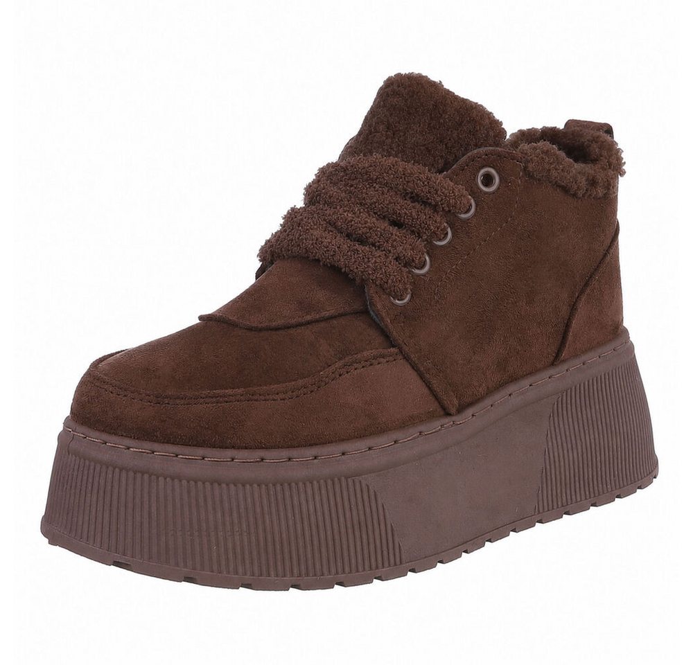 Ital-Design Modische Sneaker mit kuscheliger Fütterung für Damen Snowboots (90458035) Keilabsatz/Wedge Stiefeletten in Braun