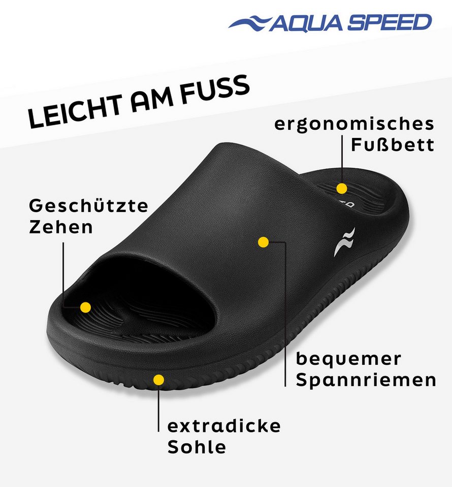 Aqua Speed Toledo Badeschlappen ergonomisch, dicke Sohle + Mikrofaserhandtuch Badepantolette (Ergonomische Spa-Sandalen mit komfortablem, flexiblem Fußbett) Ergonomische Spa-Sandalen für sicheres Gehen auf nassen Böden