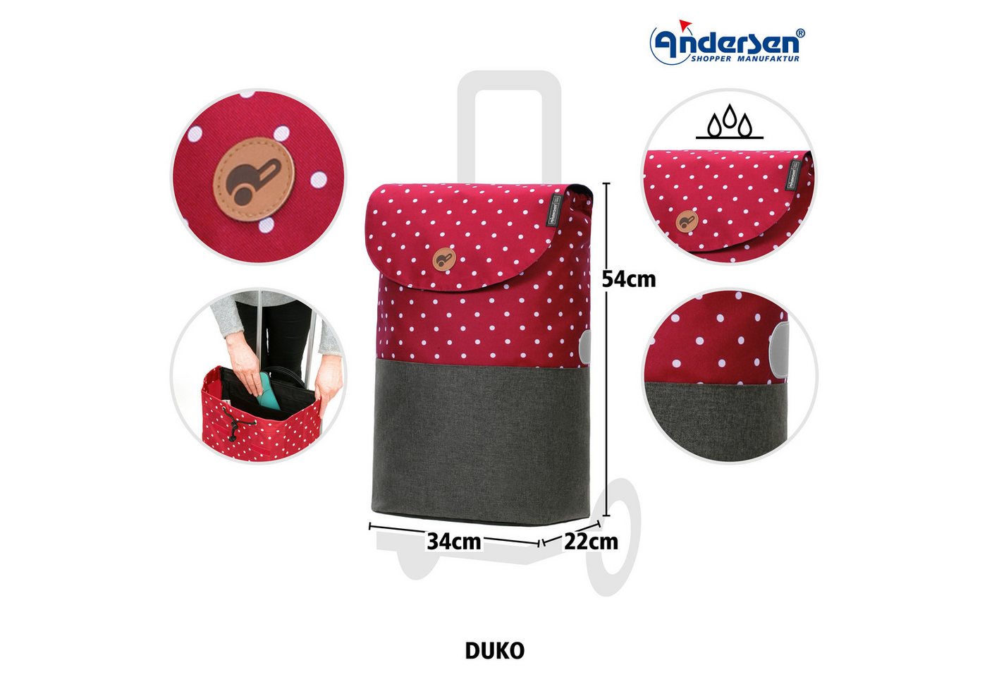 Andersen Einkaufstrolley Scala Shopper Duko rot, belastbar bis 40kg, wasserabweisend Bild 5