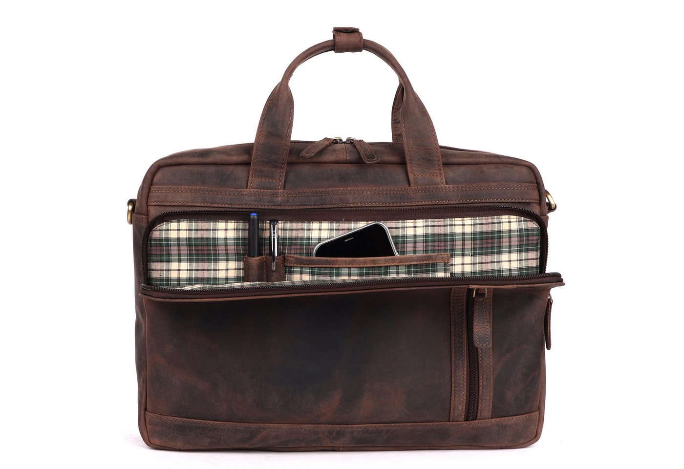 Benthill Aktentasche Echt Leder Laptoptasche Notebooktasche Umhängetasche Schultertasche, Schultergurt / Umhängegurt Reißverschlussfach Bild 2