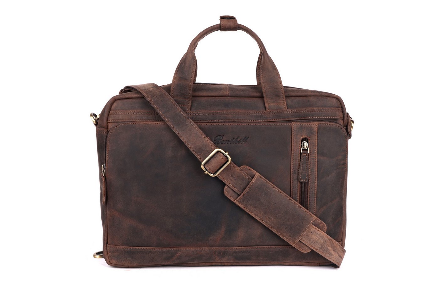 Benthill Aktentasche Echt Leder Laptoptasche Notebooktasche Umhängetasche Schultertasche, Schultergurt / Umhängegurt Reißverschlussfach Bild 3