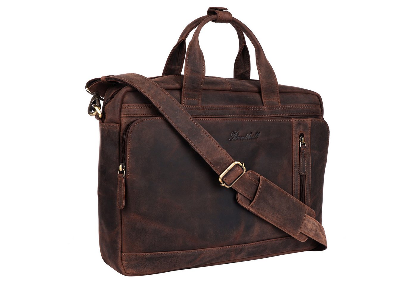 Benthill Aktentasche Echt Leder Laptoptasche Notebooktasche Umhängetasche Schultertasche, Schultergurt / Umhängegurt Reißverschlussfach Bild 4